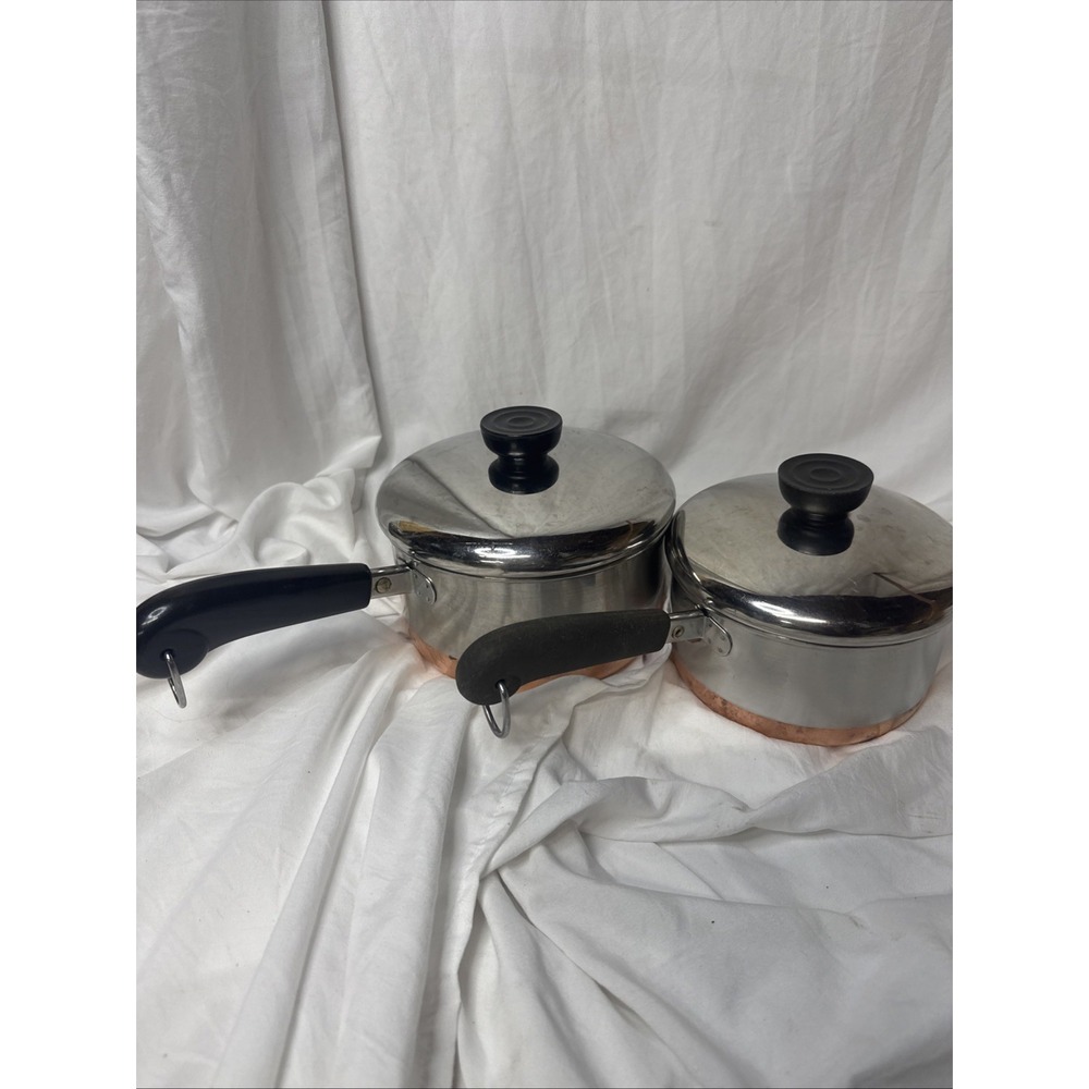 Vintage Revere Ware Sauce Pot Pan 2 Stainless Copper Clad 1 1/2 QT 1QT & Lids - Picture 13 of 13